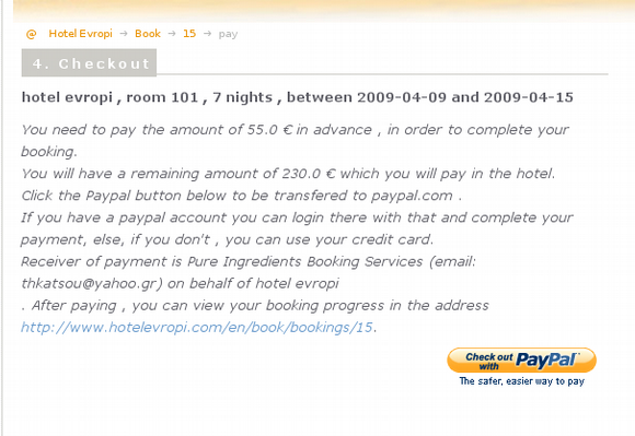 Booking system : Checkout