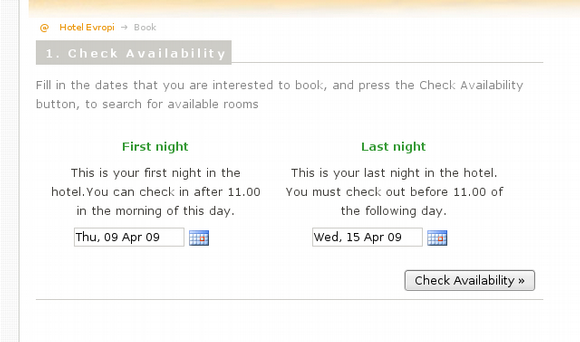 Booking System: check availability screenshot